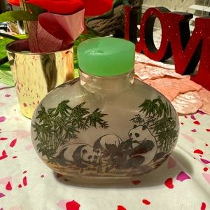 Largest Handpainted Snuff Bottle From Japan with Jade Top